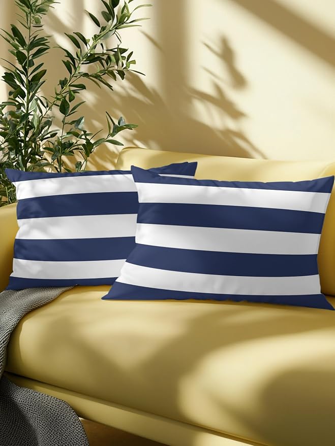 Waterproof Outdoor Pillow 1 Pack Navy Blue Stripe Decorative Throw Pillows Cover & Insert 20x12 Inch Lumbar Pillowcase Simple Style Striped Pillows for Couch Sofa Bed Patio Furniture Indoor Outdoor
