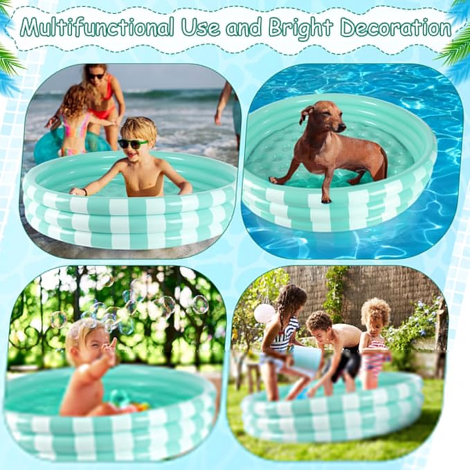 VioraWhite 4 Pack Inflatable Kiddie Pool for Toddlers 48''x 10'' Turquoise Blow up Kids Swimming Pool Small 3 Rings Round Baby Pools for Indoor Outdoor Water Game Play Center