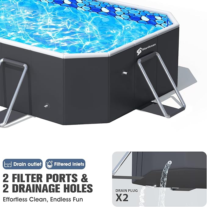 StarOcean Foldable Pool with Canopy,Non Inflatable Pool,Large Foldable Swimming Pool for Adult Portable Pool,Large Collapsible Kid Pool with Shade,Folding Kid Pool for Backyard,90x50x19 in-Dark Blue