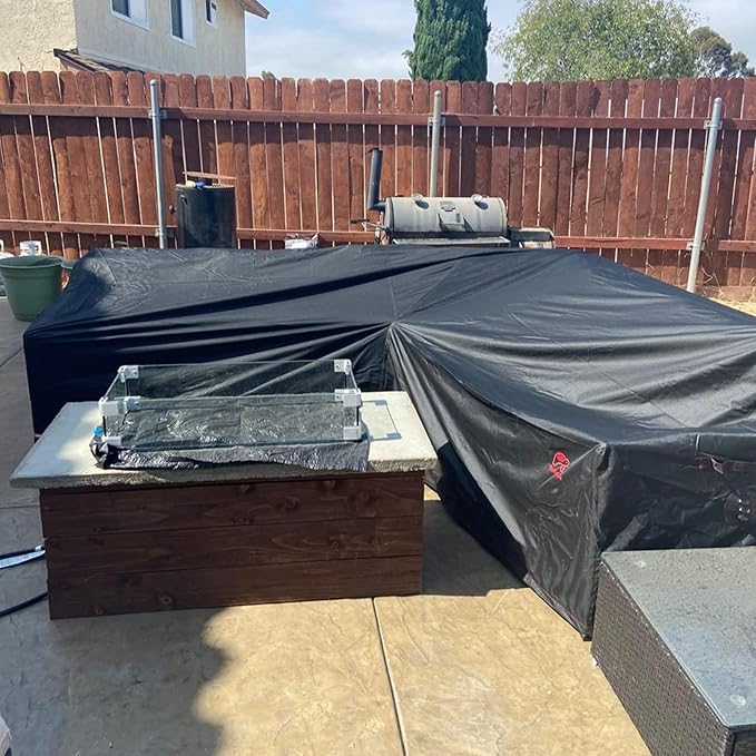 Turtle Life Patio Sectional Sofa Cover, Outdoor Heavy Duty Durable UV Water Resistant Anti-Fading L-Shaped Couch Cover, Black, L-Shaped 70in +98in(Left)