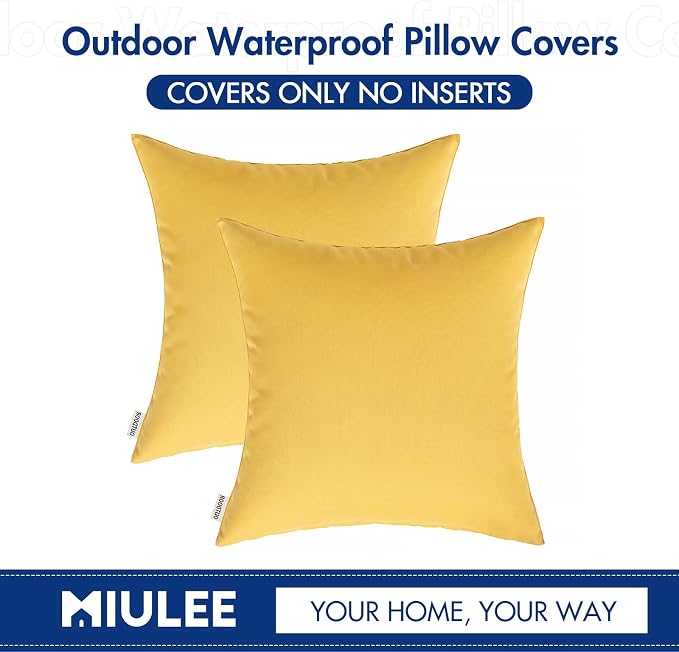 MIULEE Pack of 2 Decorative Outdoor Waterproof Pillow Covers 18x18 Inch Yellow Bundle Pack of 1 18x18 Outdoor Pillow Insert