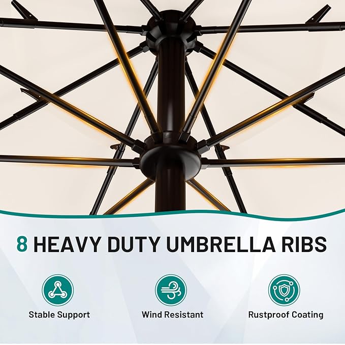 AreShark 12FT 3-Tiers Patio Umbrella with Valance, Outdoor with Crank, Large Outdoor Market Umbrellas Vented with 8 Sturdy Ribs, Patio Table Umbrellas for Garden, Deck, Backyard, Pool, Cream White