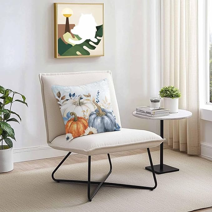 Fall Outdoor Throw Pillows Covers 20x20 inch Set of 2 Waterproof Blue White Pumpkin Zippered Cushion Covers for Patio Furniture, Autumn Eucalyptus Leaf Floral Thanksgiving Lumbar Pillowcases