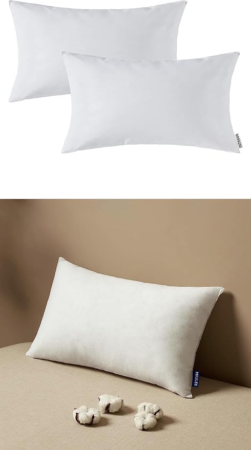 MIULEE Pack of 2 Decorative Outdoor Waterproof Pillow Covers White Bundle Set of 2 Pillow Inserts 12x20