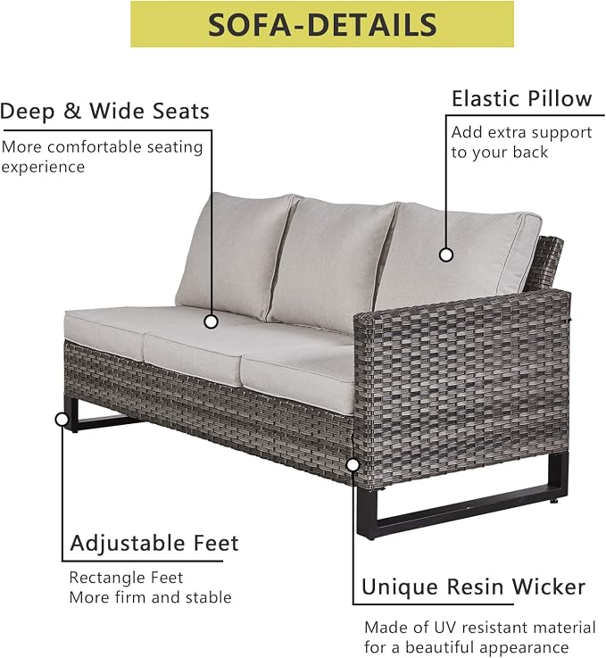 HUMMUH 9 Piece Patio Furniture Set,Outdoor Sectional Sofa Couch & Swivel Rocker Chairs,Propane Firepit with Hidden Fuel Tank,Outdoor Conversation Set for Porch,Garden,Backyard