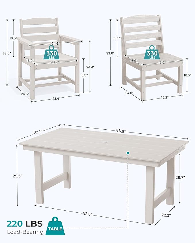 SERWALL HDPE Outdoor Dining Set for 10 with 2 Tables & 10 Chairs, White | 12-Piece HDPE Outdoor Dining Set for 10, All-Weather Resistant Dining Furniture