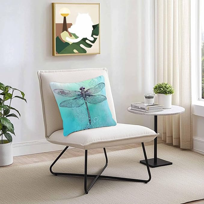 Vandarllin Outdoor Throw Pillows Covers 24x24 inch Set of 2 Waterproof Watercolors Dragonfly Decorative Zippered Cushion Covers for Patio Furniture, Teal Painting Lumbar Pillowcases