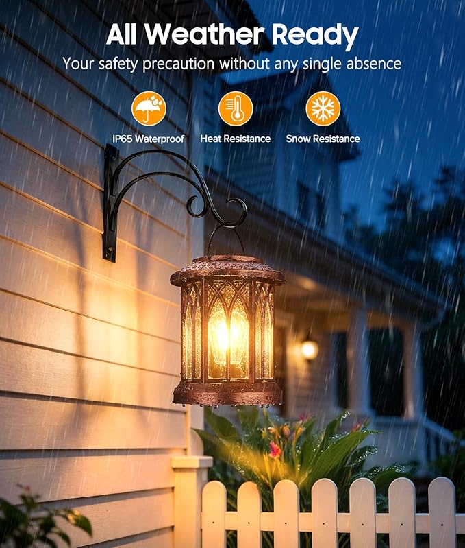 Solar Lanterns Outdoor Waterproof 6 Pack, Upgraded Solar Lantern Outdoor Lights with Metal Hooks Kit, Hanging Solar Lights for Outside Decorative Patio Yard Path Porch Garden Decor(Copper)