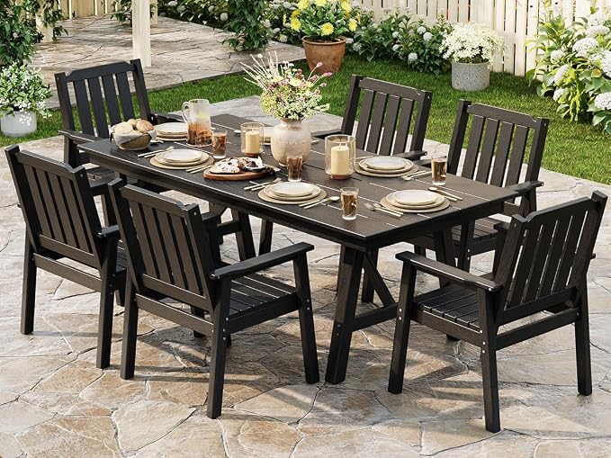 GarveeLife Outdoor Dining Chairs Set of 4, HDPE Patio Chairs 650LBS Capacity All-Weather Yard Armchair with Slatted Seat, 23.9" Wide Heavy Duty Modern Backyard Furniture for Garden, Poolside, Deck