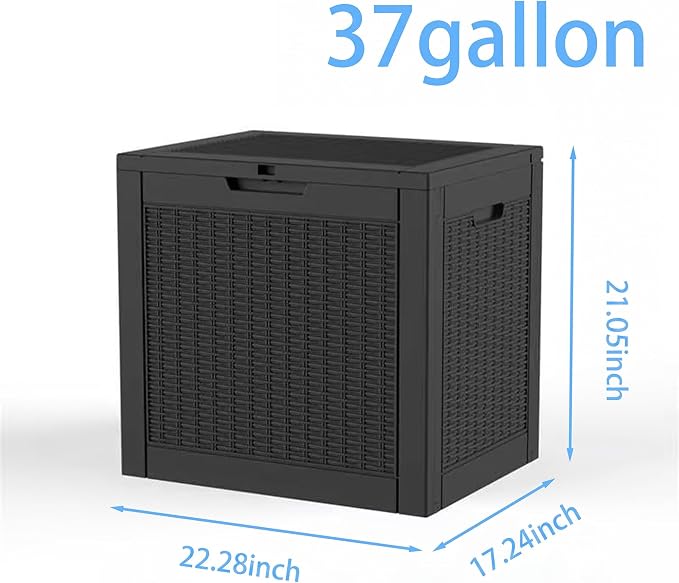 PatioZen 37 Gallon Deck Box,Waterproof Resin Outdoor Storage Boxes, Outside Storage Lockable Container for Garden Tools,Indooor Cushions,Accessories (Black)