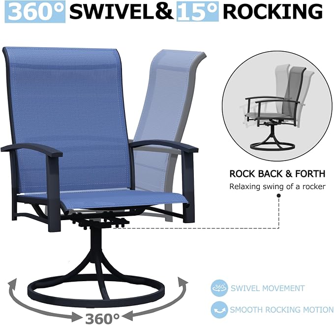 Outdoor Swivel Rocker Dining Chair Set of 4, All Weather Patio Dining Chair with Textilene High Back and Metal Frame, Backyard, Lawn Garden and Deck Porch Patio Furniture Set