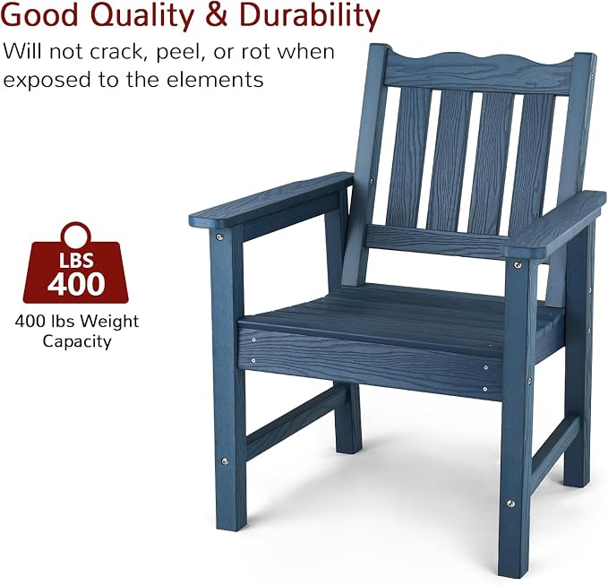Stoog 4-Piece Patio Furniture Set, All-Weather HIPS Outdoor Dining Set, Includes 1 Bench, 2 Chairs, 1 Coffee Table, Blue