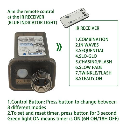 30V 6W 8 Mode LED Controller with Memory Function and IR Remote Control Low Voltage Transformer for Holiday String Lights,not Fit for 8 Mode with Control Box and 1 Mode String Light(1 pcs)