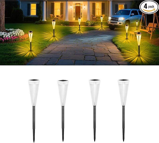 Hollow Solar Garden Lights Outdoor Landscape Courtyard Atmosphere Decorative Ground-Mounted Lawn Lights Solar Pathway Lights 4 Pack