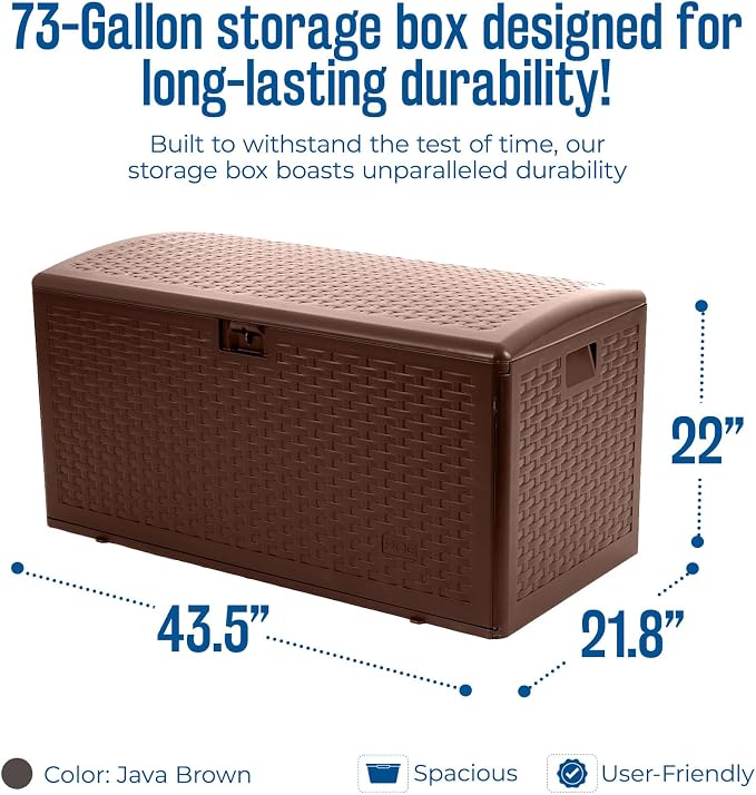 Plastic Development Group Outdoor Storage Deck Box, Standard Closure, 73 Gallon, Java