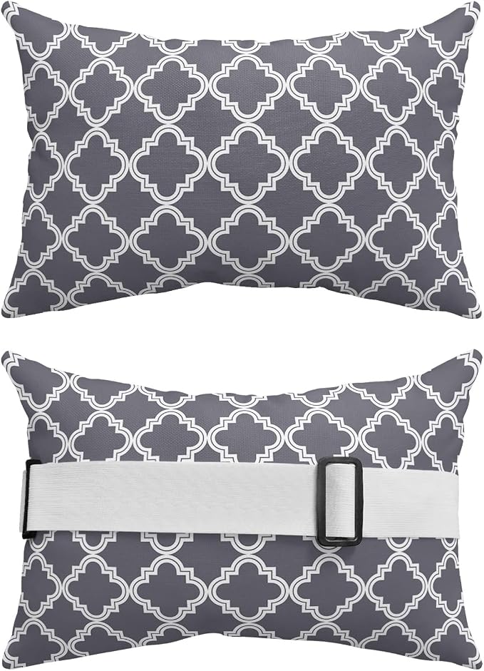Outdoor Pillows Covers with Inserts Dark Grey Moroccan Pattern Geometric Waterproof Recliner Pillow with Adjustable Strap Throw Pillows for Patio Furniture Pool Lounge Chair, 11x16 inch, 1PCS