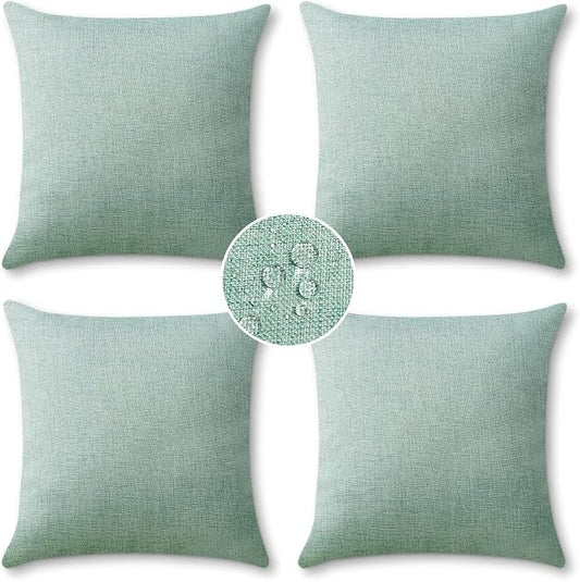 OTOSTAR Outdoor Throw Pillow Covers Waterproof Garden Decorative Pillow Cases Square Outdoor Pillow Covers Patio Cushion Case Pillows for Couch Tent Sofa Balcony Decor 18x18 Inch Pack of 4 (Mint)