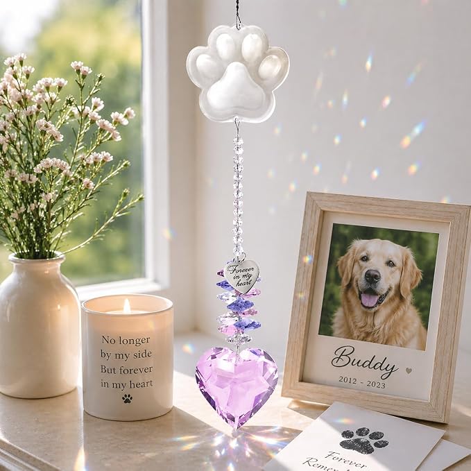 Pet Memorial Suncatcher, Dog Memorial Gifts, Pet Loss, Pet Sympathy, Thoughtful Dogs and Cats Remembrance, Bereavement Gifts - Pink