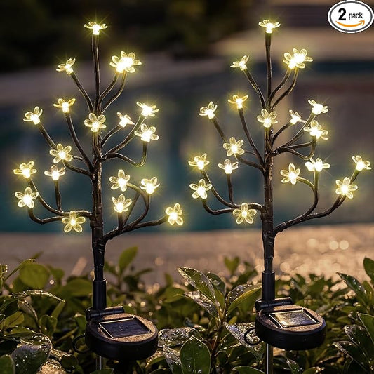 2 Pack Solar Garden Lights Outdoor, Solar Lights Outdoor Flowers | 2Modes 40LED Garden Decor, Waterproof Solar Powered Fairy Garden Outdoor Decorations for Yard Patio Pathway, Gardening Gifts