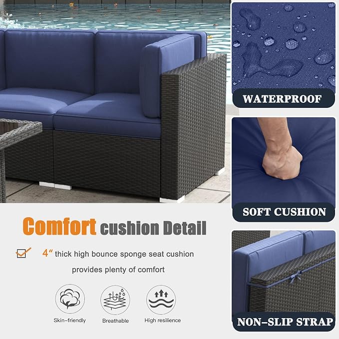 Patio Furniture Set with Fire Pit Table, 13 Pieces Outdoor All-Weather Wicker Conversation Sectional Chair Sofa Set with 4 Swivel Chairs