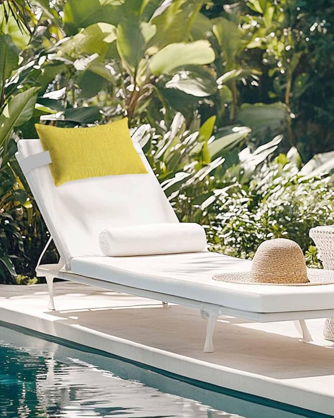Outdoor Pillow for Chaise Lounge Chair Yellow Rustic Vintage Burlap Texture Outdoor Pillows Waterproof with Adjustable Strap Headrest Lumbar Pillows for Garden Patio Furniture 2 Pack 12" x 20"