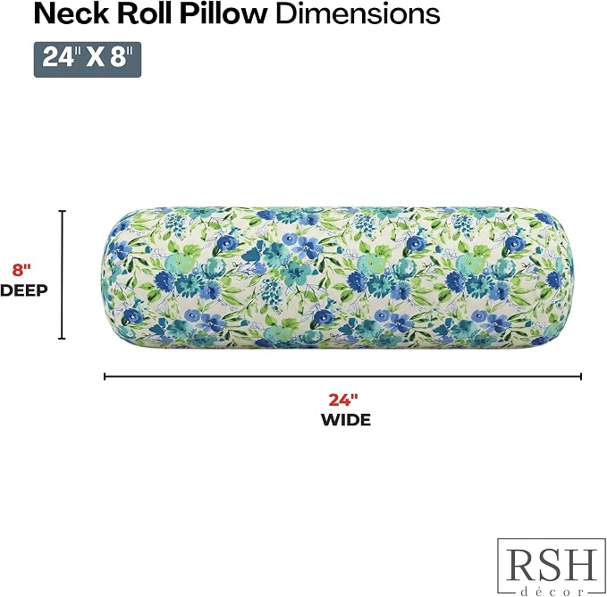 RSH DECOR: Neck Roll Jumbo Bolster Pillows Set of 2 | 24” x 8" | All-Weather Spun Fabric | Water and Fade-Resistant | Outdoor Support Pillows for Patio Furniture | Made in USA (Bettina Aqua)