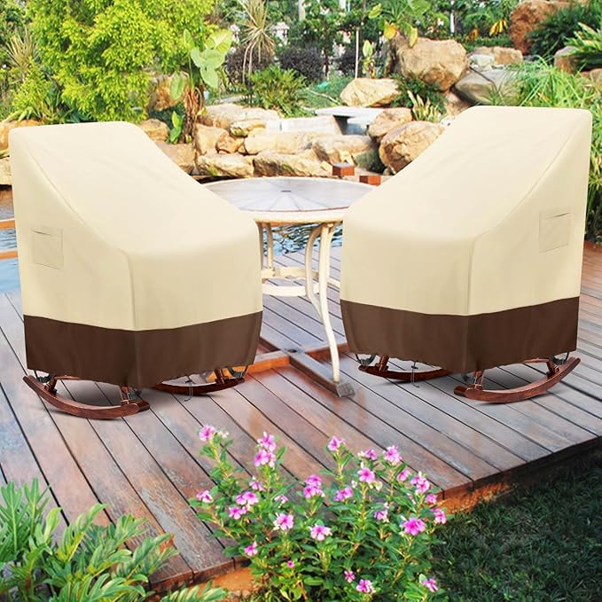 Outdoor Rocking Chair Cover 2 Pack, Heavy Duty Waterproof Patio Chair Cover for 27" W x 34" D x 45" H Rocking Chair Patio Garden Porch Outdoor Furniture Cover, Beige
