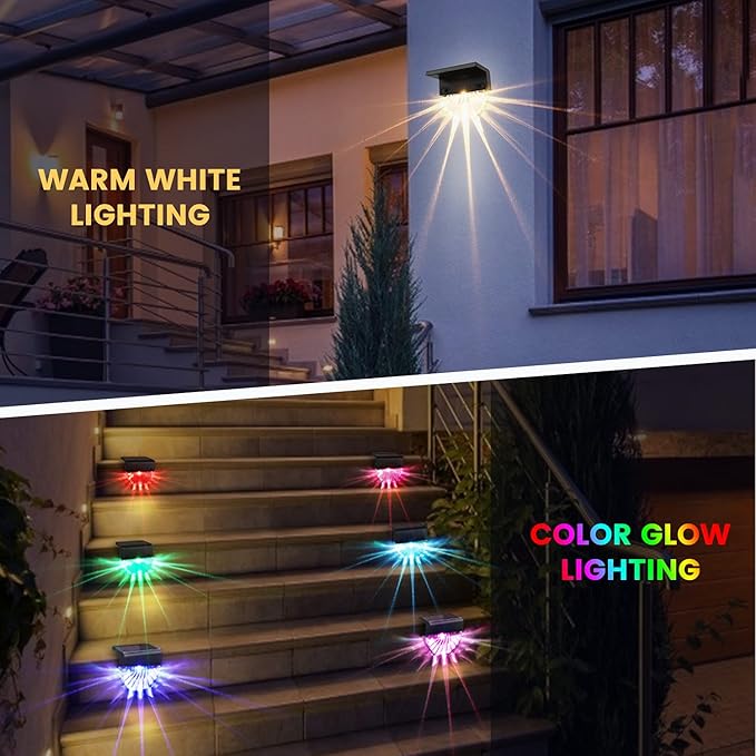 BUNEE Solar Deck Lights Outdoor - 6 Pack Solar Fence Lights Waterproof Solar Stair Lights Outdoor Solar Lights Decor for Backyard Fence Steps Stairs Railing Garden Patio Pathway Outside