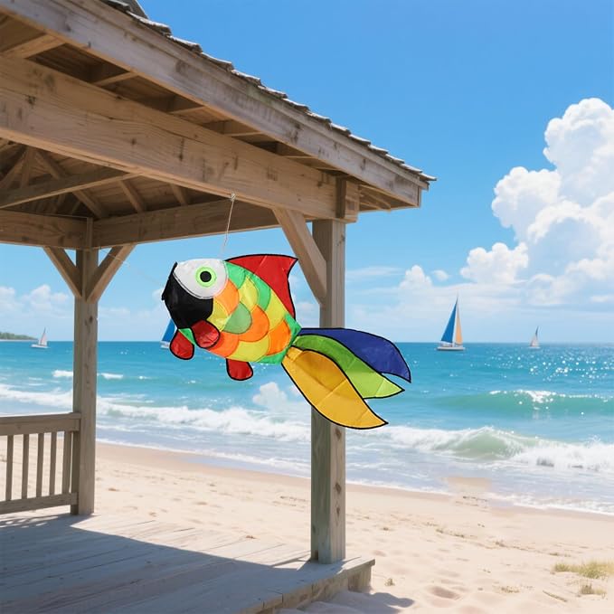 9KM DWLIFE Rainbow Fishing Windsock, 32in Outdoor Wind Spinner for Garden | Colorful Fish-Shaped Wind Sock with Ripstop Polyester, Swivel Snap for Yard, Patio, Garden Decor and Wind Direction Viewing