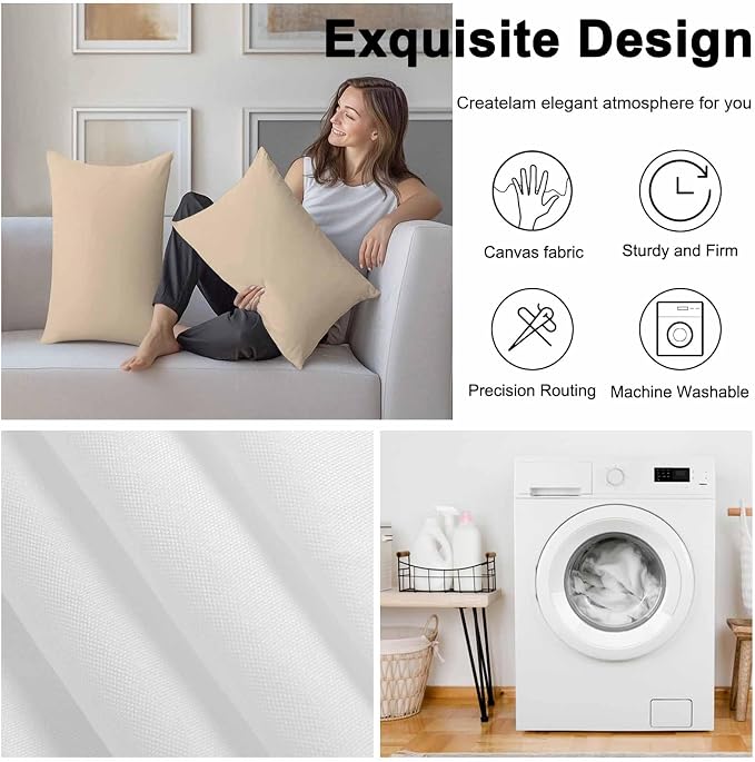 Lumbar Pillow Covers 20x12 Inch Set of 2, Khaki Solid Color Waterproof Outdoor Pillow Covers, Aesthetics Contemporary Luxury Decorative Cushion Pillowcases for Couch, Sofa, Bed, Garden, Patio