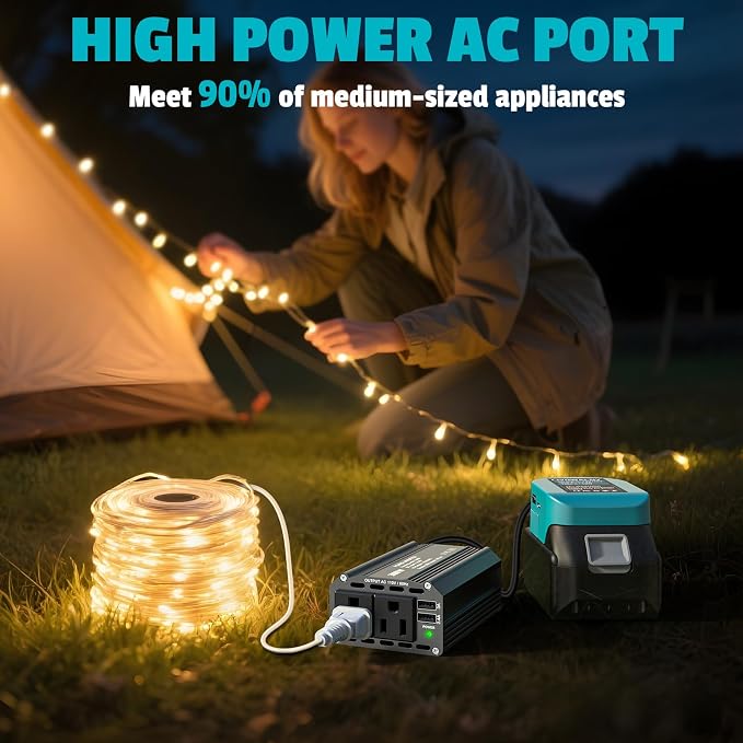 300W Power Inverter DC 18V to AC 110V Compatible with Makita: LIVOWALNY Battery Inverter Charger Adapter Power Supply with 2 AC & 2 USB Ports for Car, Vehicles, Laptop, Phone, String Light, Fan