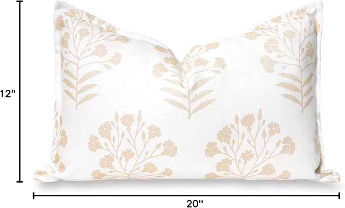 Hofdeco Premium Coastal Hampton Patio Indoor Outdoor Lumbar Pillow Cover Only, 12"x20" Water Repellent for Backyard, Couch, Poolside, Neutral Tan Print Floral