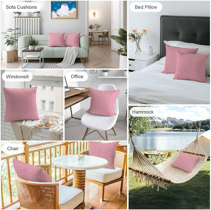 Pink Christmas Outdoor Pillow Cover 24x24 Inch Cushion Sham Case, Farmhouse Winter Xmas Beige Snowflakes Waterproof Decorative Square Throw Pillowcase for Outside Garden Patio Porch Couch Chair Tent