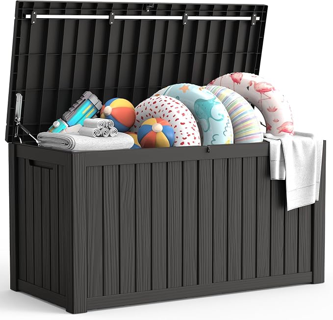 LubanNese Outdoor Storage Box, Waterproof Deck Box, Outdoor Patio Storage Bin, Weatherproof (Black, 180 Gallon)