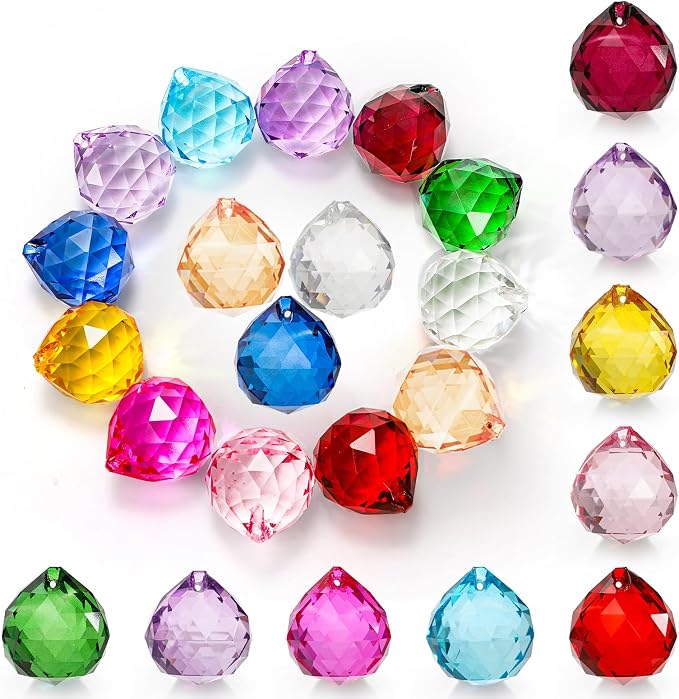 Yesland 24 Pack Crystal Ball Prism 30mm/1.18" Decorative Ball - Suncatcher Rainbow Pendants Maker for Chandelier Window & Wedding Decoration Gift (Multicolor)