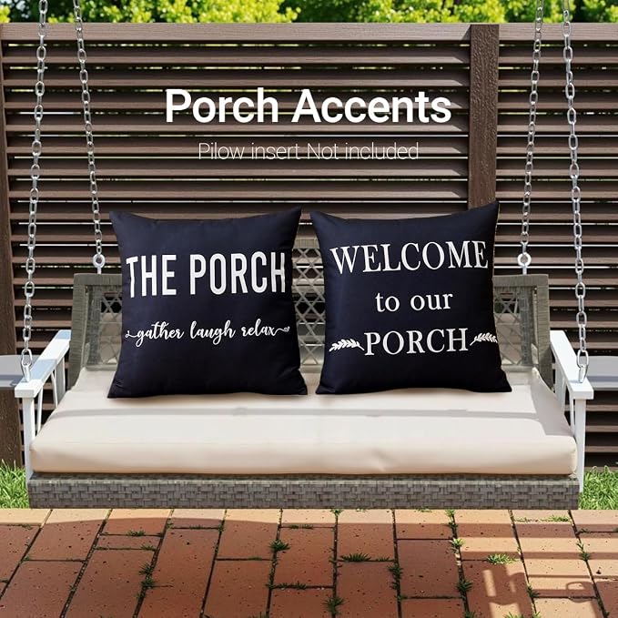 Porch Patio Decor Black Outdoor Lumbar Pillow Covers Waterproof 12x20 | Set of 2, Outdoor Pillows, Porch Decorations Outdoor, Porch Pillows, Outdoor Pillows Waterproof, Outdoor Decor for Patio
