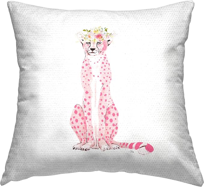 Stupell Industries | Pink Cheetah Floral Crown, 18 x 18 | Outdoor Pillow, Made in USA - By Patricia Pinto