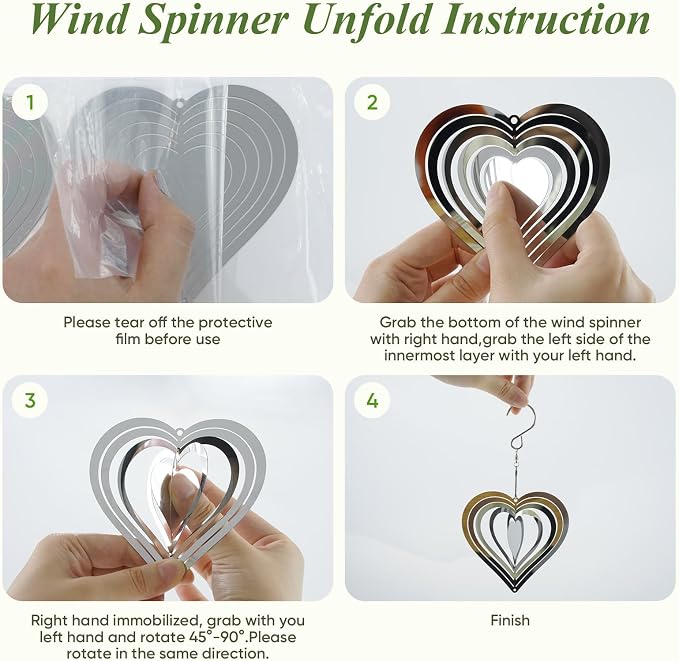 Reflective Wind Spinners for Outdoors, 12 PCS Stainless Steel Bird Control Discs with 360° Swivel Hooks, Humane 3D Hanging Ornament for Garden, Patio, Balcony & Orchard