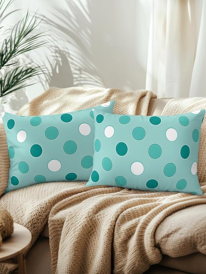 Waterproof Outdoor Pillow Set of 2 Teal Polka Dots Decorative Throw Pillows Cover & Insert 20x12 Inch Lumbar Pillowcase Funny Circles Spots Pillows for Couch Sofa Bed Patio Furniture Indoor Outdoor