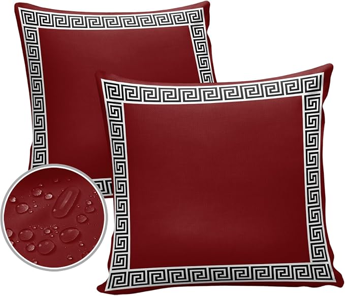 Prime Leader Outdoor Waterproof Pillow Covers Set of 2, Chinese Style Pattern Red Background Patio Throw Pillow Covers, Decorative Cushion Case for Couch Sofa Furniture Garden, 20x20 Inch