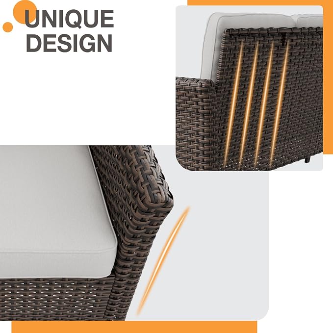 COOS BAY Harbor Retreat 3 Piece Outdoor Furniture Set, Patio Conversation Set with 3 Seat Couch and Ottomans, Wicker Furniture, Brown/Beige