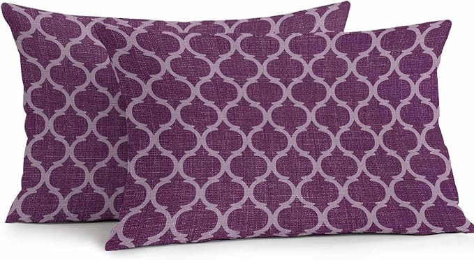 Dark Purple Moroccan Outdoor Pillow Covers 20x12 Inch Lumbar Pillow Covers Set of 2 Waterproof Decorative Throw Pillow Cases Country Abstract Quatrefoil Lattice Cushion Covers for Patio Furniture