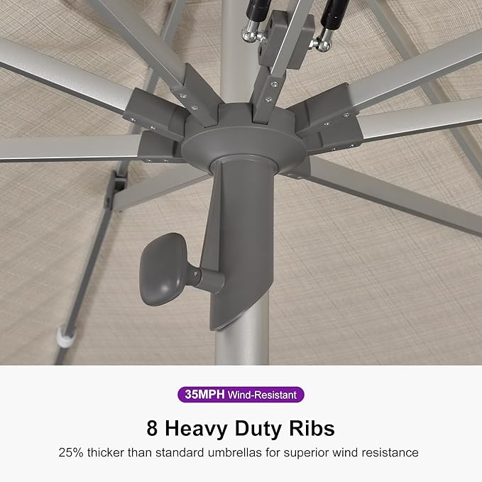 PURPLE LEAF 10 X 10 FT Semi-Auto Outdoor Patio Umbrella Market Table Sun Umbrellas with 8 Aluminum Sturdy Ribs for Backyard Deck Garden Pool (Silver Pole Beige Canopy)