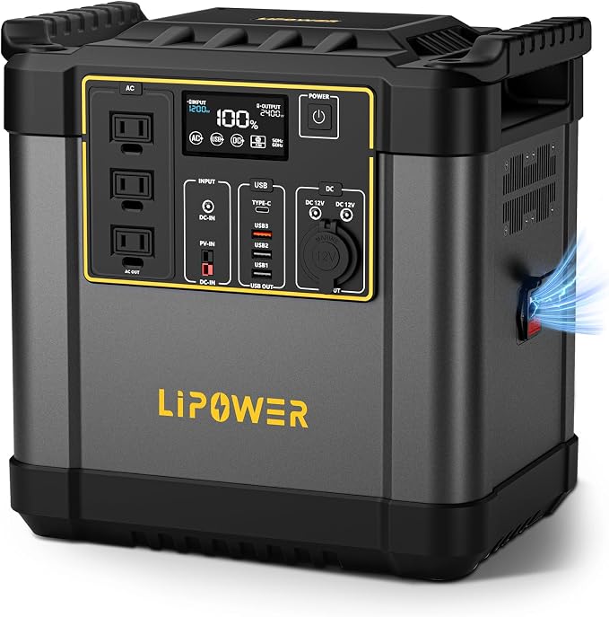 Lipower 2400W Portable Power Station, 2015Wh Solar Generator with LiFePO4 Battery, 1.5H Fast Charge, UPS Backup Power Supply for RV, Home Use, Camping, Off-Grid Outdoor, Emergency (4000W Peak)