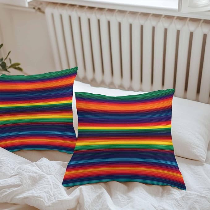 Outdoor Throw Pillow Covers Waterproof Pillow Cases 24x24 Colorful Mexican Stripes Ethnic Style Decorative Pillow Covers Cushion Cases for Couch Sofa Patio Garden 2 Pack Orange Gradient Geometric