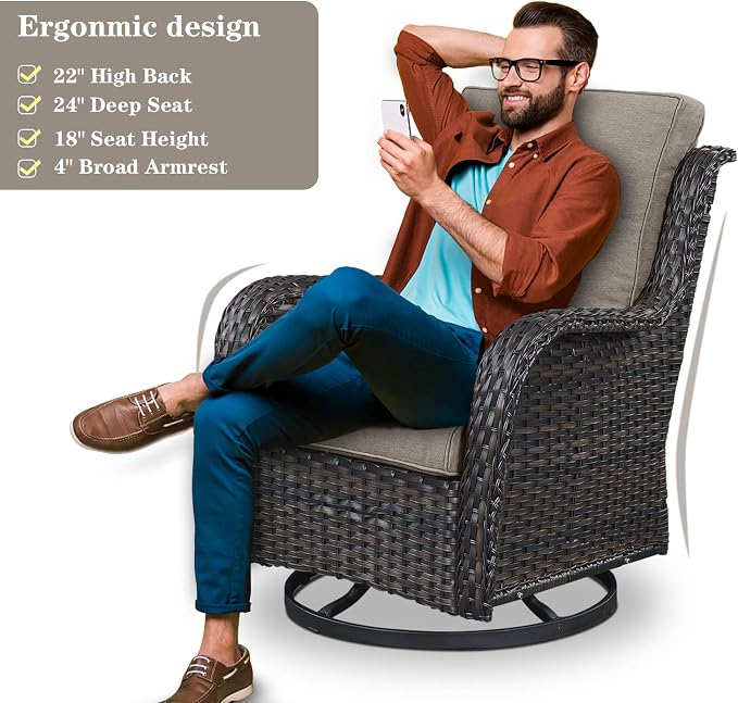 Belord Patio Furniture Set 6 Seats, Outdoor Swivel Rocker Patio Chairs, Oversized Outdoor Sectional Couch, Two 3-Seater Sofas with Coffee Table, Ideal for Porch, Deck, Brown Wicker/Gray