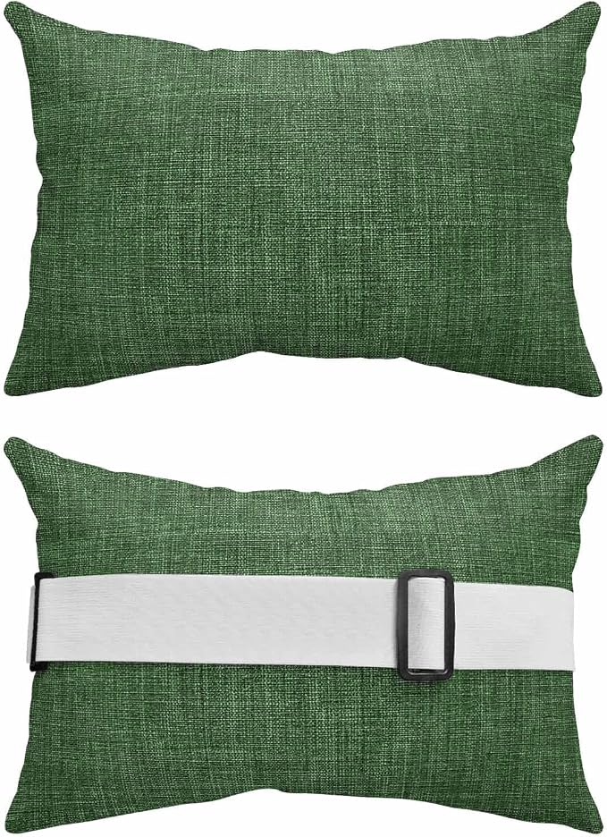 Dark Green Outdoor Lumbar Pillows 11x16 Set of 2, Farmhouse Burlap Solid Green Color Modern Linen Texture Waterproof Throw Pillow Covers with Insert, Decorative Pillowcase Cushion for Couch Sofa Bed