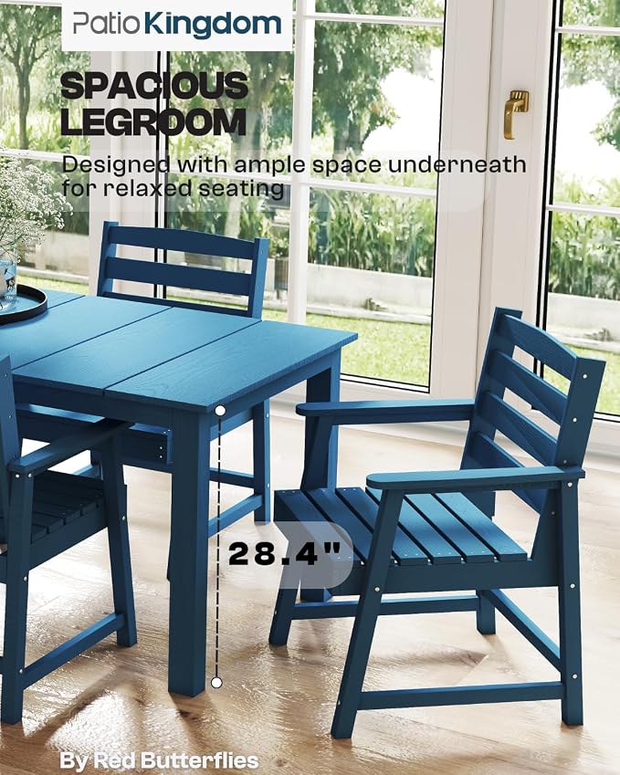 9-Piece HDPE Patio Dining Set for 8, 75.2" Table,Navy Blue | HDPE material, umbrella hole design, weather-resistant patio furniture, perfect for yard, lawn, garden, balcony, deck
