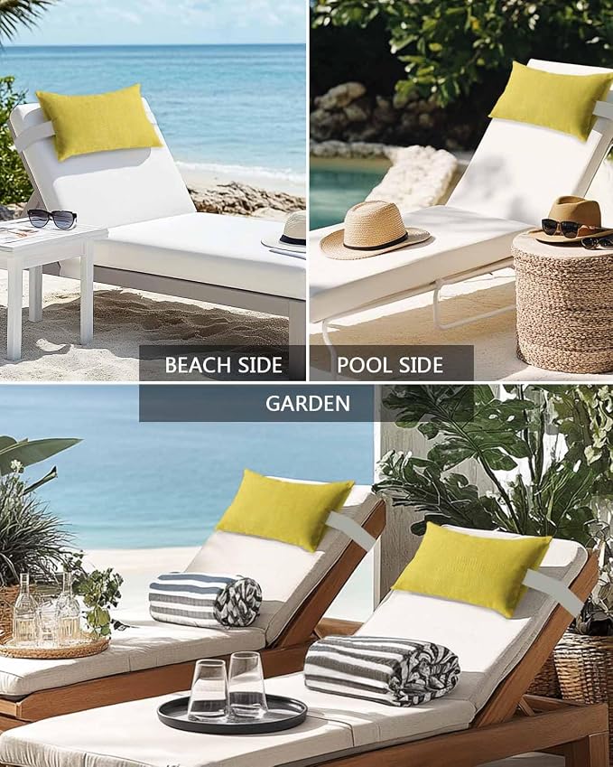 Outdoor Pillow for Chaise Lounge Chair Yellow Rustic Vintage Burlap Texture Outdoor Pillows Waterproof with Adjustable Strap Headrest Lumbar Pillows for Garden Patio Furniture 2 Pack 12" x 20"