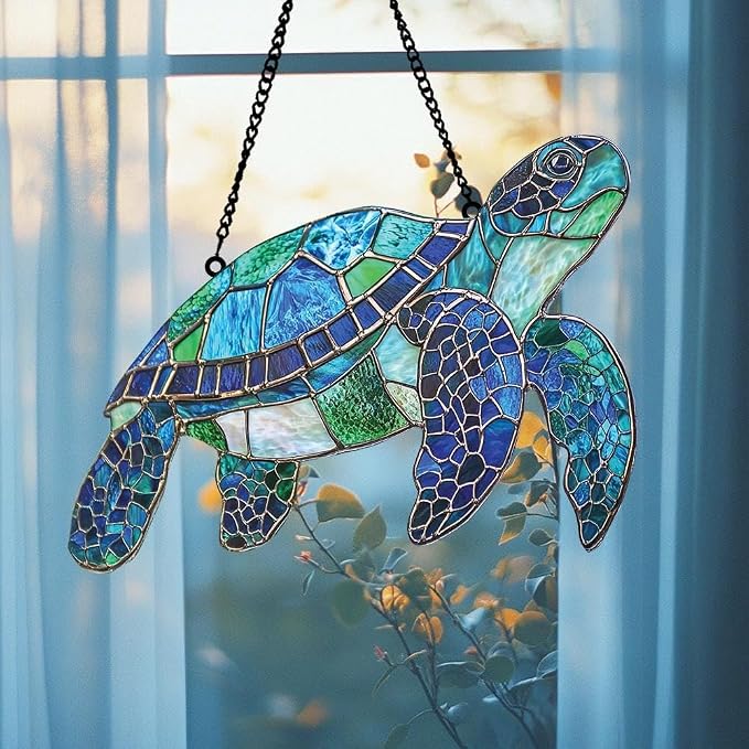 Sea Turtle Acrylic Suncatcher, Boho Suncatchers for Window Hanging Ornament, Stained Glass Effect Art Garden Decor for Sea Turtle Ocean Lover, Gifts for Mother's Day, Mom, Grandma, Wife, Women, Nana